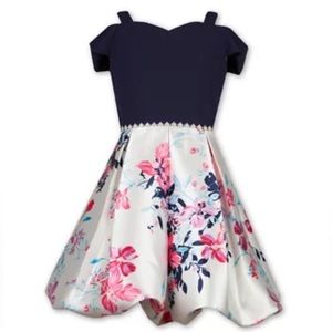 Cold Shoulder Scuba Floral Bubble Hem